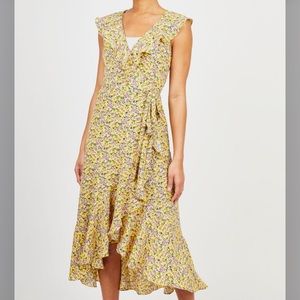 Yellow Floral Wrap Dress
